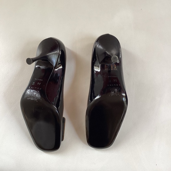 Celine Black Patent Leather Silver Plaque Square Toes Pumps SZ 6/36 - Picture 5 of 8